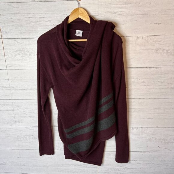 Cabi Sweater Womens Size Small Burgundy Port Fringe Knit Wrap 100% Cotton Fall - Picture 3 of 14